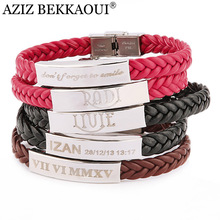 Pulseira de gravação de nome diy aziz bekkaoui, pulseira de letras diy, pulseira de couro macio de aço inoxidável para homens, mulheres 2024 - compre barato