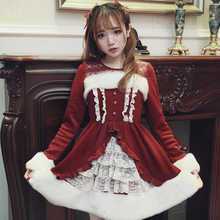 Princess sweet lolita dress BoBON21 original design Fluffy lace santa burgundy christmas dress knitting winter dress D1316 2024 - buy cheap