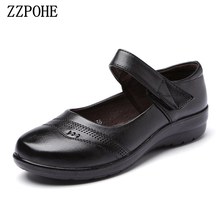 Zzpohe sapato de couro feminino, calçado casual macio para dirigir, confortável, para primavera e outono 2024 - compre barato