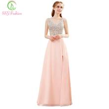 SSYFashion Evening Dress The Bride Banquet V-neck Sleeveless Sequins Beading Sexy Long Prom Party Formal Gown Robe De Soiree 2024 - buy cheap