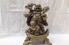 song voge gem S2627 12" Chinese Bronze RuYi Happy Laughing Maitreya Buddha Joss Chinese Peach Statue 2024 - buy cheap