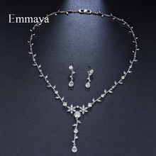 Emmaya Brand Cute Charm Plant AAA Cubic Zircon Adjustable Crystal Earrings Necklace Set For Women Popular Bride Jewelry Gift 2024 - buy cheap