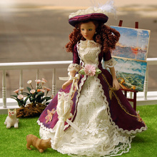 Hot 1pcs 1/12 Dollhouse Miniature Porcelain Dolls Classical Lady with Hat Girl Doll Realistic Baby Toys Birthday Gift for Girls 2024 - buy cheap