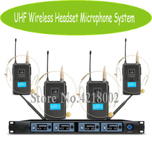 4 canais UHF Sistema de Microfone Sem Fio de Áudio Mic Set 4 Receptor Transmissor de fone de Ouvido e 4 Clipe de Lapela Microfone de Lapela Para karaoke 2024 - compre barato