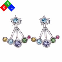 Red Trees Brand Fashion Lady 925 Sterling Silver Multi-color Crystal Earrings Jacket For Women 2024 - buy cheap