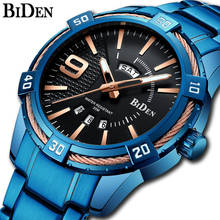 Роскошные Лидирующий бренд Biden мужские часы модные Дата Неделя спортивные мужские часы Королевский синий полностью стальные военные водонепроницаемые кварцевые наручные часы 2024 - купить недорого
