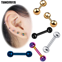 TIANCIFBYJS Titanium Anodized Gold Black Blue Rainbow Steel Ear Piercing Stud Body Jewelry Helix Pierce Cartilage Tragus Earring 2024 - buy cheap