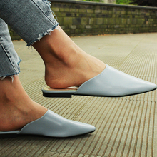 Sandálias femininas de verão, chinelos de pu sólidos, fora plana com deslize, moderno, dedo fechado, sapatos preguiçosos, azul e preto, sapatos para mulheres 2024 - compre barato