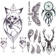 10.5x6cm adesivos de tatuagem temporária gatos pequenos geométricos, pretos, coletor de sonhos, penas, tatuagem falsa para homens, mulheres, corpo, arte facial 2024 - compre barato