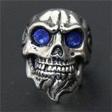 3pcs/lot Fast Shipping Blue Eyes Skull Ring 316L Stainless Steel Man Boy Punk Beard Skull Ring 2024 - buy cheap