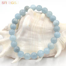 Free Shipping 6 8 10 12mm  Round Genuine Aquamarines Blue Aqua Gems Natural Stone Stretchy Women Bracelet 7" 7.5" 8" 2024 - buy cheap