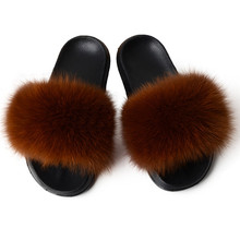 Women's summer shoes fur slippers women real fox fur slippers home furry flat sandals female cute home shoes women's shoes 2024 - compre barato