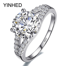 YINHED-anillos de boda de lujo para mujer, sólida plata 925 de 2 quilates de Circonia cúbica, sortija de compromiso, joyería ZR228 2024 - compra barato