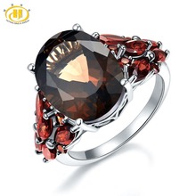 Женское Винтажное кольцо Hutang, Винтажное кольцо из стерлингового серебра 925 пробы с дымчатым кварцем и натуральным драгоценным камнем 11,31 ct 2024 - купить недорого