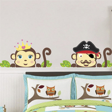 Adesivos de parede do pirata para crianças, adoráveis macacos decoração de casa quarto diy, animais, arte de mural de parede, decalques de pvc 2024 - compre barato