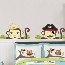 Lovely Monkeys Dress Up Pirate Wall Stickers For Kids Room Bedroom Home Decoration Diy Animals Wall Mural Art Pvc Decals 2024 - buy cheap