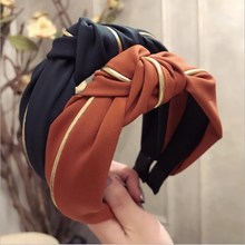 New high-end hair accessories women's stripes hit color gold rim knot knotted wide-brimmed fashion hairband headband hair band 2024 - buy cheap