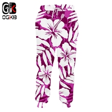 Ogmb homme calça de moletom com cintura elástica, impressão 3d, flores roxas, hip-hop, habilito de grandes dimensões, calças de corrida, dropshipping 2024 - compre barato