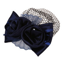 Blue Flower Bow Hair Clip Snood Net Barrette Bun Cover for Lady Women 2024 - buy cheap