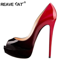 REAVE CAT 2019 New Women's pumps Ladies spring summer shoes Platform Peep toe Thin heel Gradient Glitter Black Red Party A1800 2024 - buy cheap