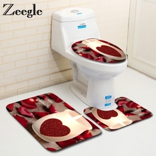 Zeegle Romantic Valentine 3Pcs Bath Mat Set Non-slip Bathroom Floor Mats Flannel Bathroom Carpet Toilet Lid Cover Bath Mat Set 2024 - buy cheap