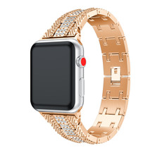 Pulseira luxuosa de aço feminina diamante, para apple watch band 42mm/38mm/44mm/40mm para iwatch séries 4/3/2/1, pulseira de relógio 2024 - compre barato