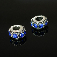 Nova 50 pcs 6x12mm Azul Royal Cristal Contas De Metal Grande Buraco Encantos Europeus Spacer Beads Para a Jóia fazer Pulseira DIY Contas 2024 - compre barato