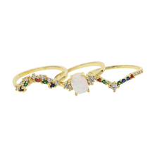 Conjunto de joias de ouro 2021, joias da moda, conjunto com pedra opala branca, arco-íris com faixa de dedos, para meninas e mulheres, presente de casamento 2024 - compre barato