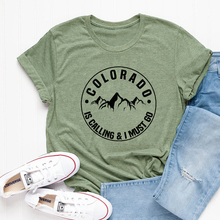 Colorado está llamando y yo debo ir camiseta elegante mujer Rocky Montañas gráfico aventura camisetas Tops Casual lema senderismo camiseta 2024 - compra barato