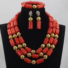 Collar de cuentas de Coral para boda africana, conjunto de cuentas de Coral para novia, envío gratis, CNR643 2024 - compra barato