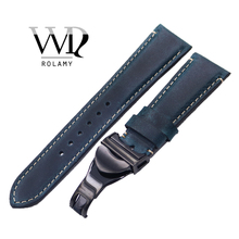 Rolami pulseira de couro genuíno para substituição, pulseira vintage azul de 22mm para iwc tudor 2024 - compre barato