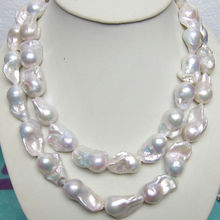 Largo 36 "14-25mm del Sur Natural clásico barroco blanco collar de perlas Akoya AAAAA> venta al por mayor envío gratis 100% joyería Natural 2024 - compra barato