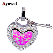 Charming Heart Key Design Stamped Silver High Quality Necklace Pendants Purple Fire Opal Zirconia Fashion Jewelry OP586A 2024 - buy cheap