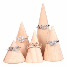 Suporte de cone de madeira para jóias, suporte de cone em forma de anel, organizador sem pintura para exibição de bandas de casamento/loja 2024 - compre barato