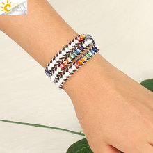 CSJA Boho Natural Stone Multilayer Wrap Bracelets Colorful Glass White Turquoises Beads Woven Leather Bracelet Girl Jewelry S467 2024 - buy cheap
