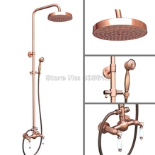 Antique Red Brass Bathroom Rain Shower Faucet Set with Handheld Shower & Dual Ceramic Handles Mixer Taps Wall Mounted Wrg582 2024 - buy cheap