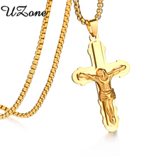 Neckelaces UZone Punk Crucifixo de Jesus Cruz Colar Pingente de Aço Inoxidável com Corrente Para Mulheres Dos Homens Presentes de Natal Amuleto 2024 - compre barato