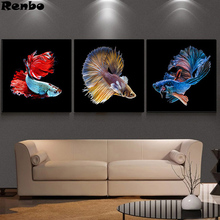 3 Pieces Abstract DIY Diamond Painting Cross Stitch goldfish 5D Full Square Resin Drill Diamond Embroidery Handmade Crafts 2024 - buy cheap