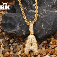 THE BLING KING Small Size Bubble Initial Letter Pendant Iced Out AAA CZ Custom Charm Necklace Cubic Zirconia With Rope Chain 2024 - buy cheap