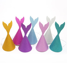 5Pcs Little Mermaid Party Hat Gold Blue Easter Birthday Party Decoration Kid Baby Shower Golden Onion Paper Hat Party Supplies,Q 2024 - buy cheap