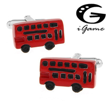 Запонки мужские эмалированные, Подарочные запонки из меди, с красным автобусом 2024 - купить недорого