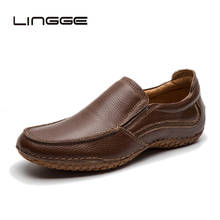 LINGGE Men Casual Shoes Fashion Men Shoes Leather Men Loafers Moccasins Comfortable Slip On Men Flats Loafers Male Shoes 2024 - buy cheap
