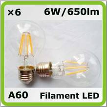 Nolvery 220V 230V 240V 6W LED filamento bombilla A19 A60 650lm E27 = 60W incandescent bulbs 2024 - buy cheap