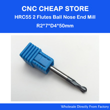 R2.0*7*50L HRC55 tungsten solid carbide BALL NOSE end mill for CNC milling machine 2024 - buy cheap