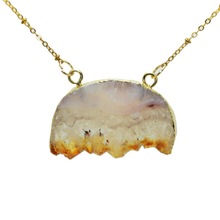 Semicircle druzy stone pendant necklace girl raw cluster natural yellow crystal quartz geode druzy connector necklace for women 2024 - buy cheap