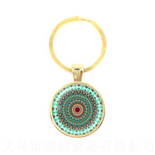 Chaveiro de vidro cabochão mandala om, porta-chaves de vidro budismo com cúpula de vidro para ioga, presente do sri lanka 2024 - compre barato