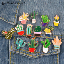 Qihe jóias cactus pinos coleção plantas suculentas broches cactus crachás pinos para planta senhora plantas jóias 2024 - compre barato