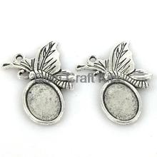 100pcs butterfly Cabochon Base Settings antique Silver Tone fit cameo gem of 10*14mm ,whole size 28*14mm 2024 - buy cheap