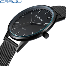 Top Luxury Brand CRRJU Men Slim Sport Analog Quartz Watches Black Leather Strap Fashion Men's Calendar Clock Relogio Masculino 2024 - buy cheap