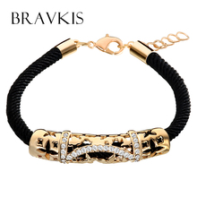 BRAVKIS Friends Austrian Rhinestone Charm Black Rope Bracelet Bangles with Crystals Handcuff for Women Pulseiras Jewelry BUB0072 2024 - buy cheap